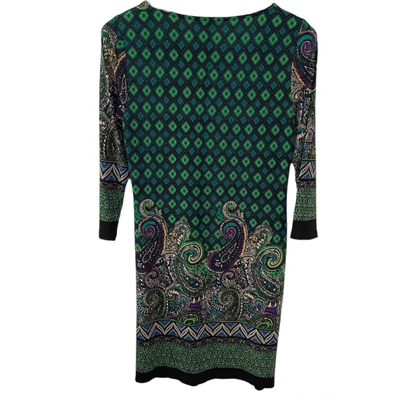 MSK Green Printed 3/4 Length Sleeve Knee Length Shift Dress with Keyhole Detail - Picture 2 of 7